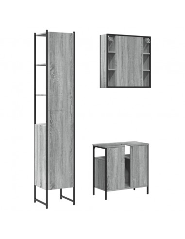Set Mobili da Bagno 3 pz Grigio Sonoma in Legno Multistrato