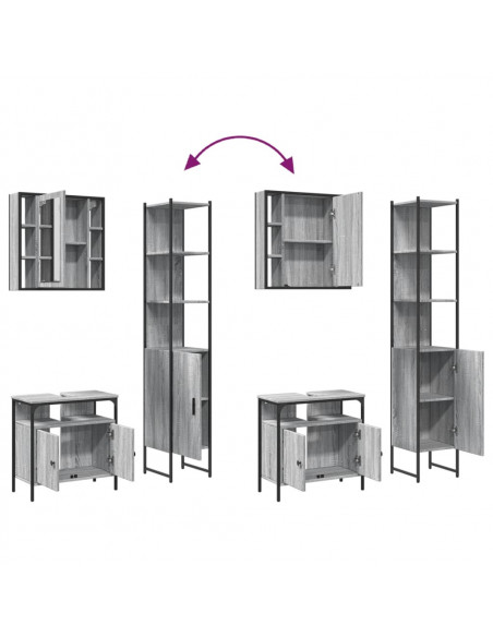 Set Mobili da Bagno 3 pz Grigio Sonoma in Legno Multistrato