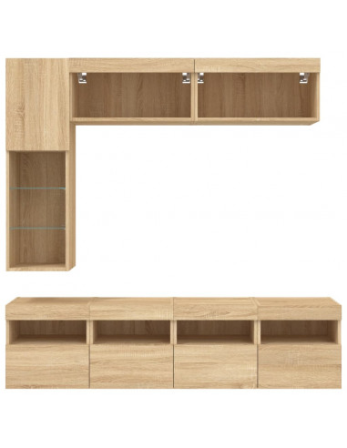 Set Mobili TV a Muro 7 pz con Luci LED Rovere Sonoma