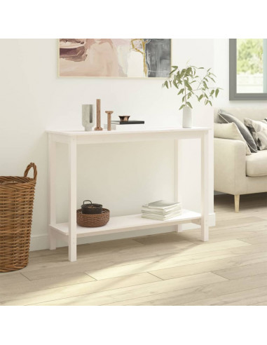 Tavolo Consolle Bianco 110x40x80 cm in Legno Massello di Pino
