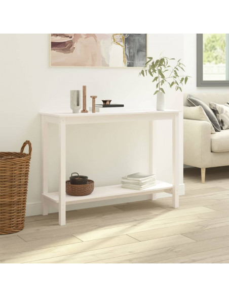 Tavolo Consolle Bianco 110x40x80 cm in Legno Massello di Pino