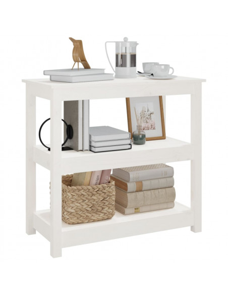 Tavolo Consolle Bianco 80x40x74 cm in Legno Massello di Pino
