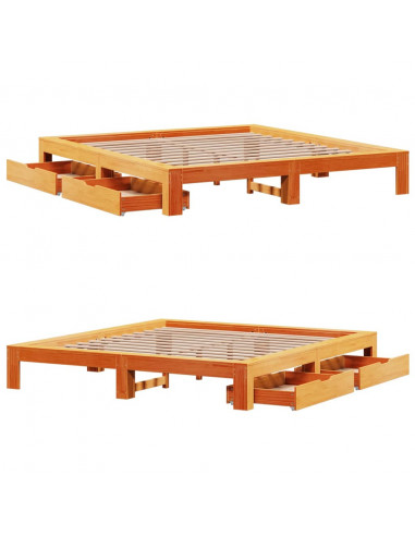 Giroletto senza Materasso Marrone Cera 200x200 cm Legno di Pino