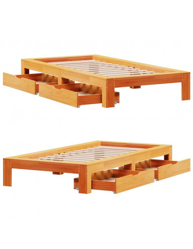 Letto senza Materasso Marrone Cera 90x190 cm in Legno di Pino