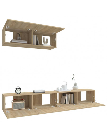 Set di Mobili Porta TV 3 pz Rovere Sonoma in Legno Multistrato