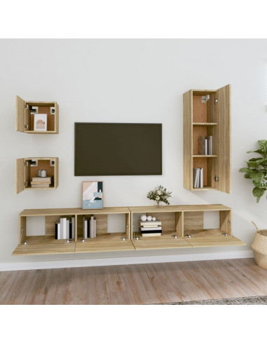 Set di Mobili Porta TV 5 pz Rovere Sonoma in Legno Multistrato