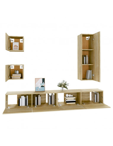 Set di Mobili Porta TV 5 pz Rovere Sonoma in Legno Multistrato