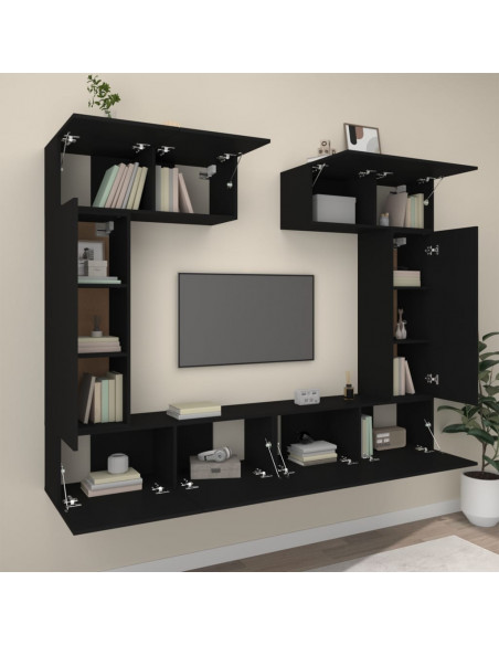 Set Mobili Porta TV 6 pz Nero in Legno Multistrato
