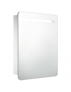 Armadietto Bagno con Specchio e LED 60x11x80 cm 2