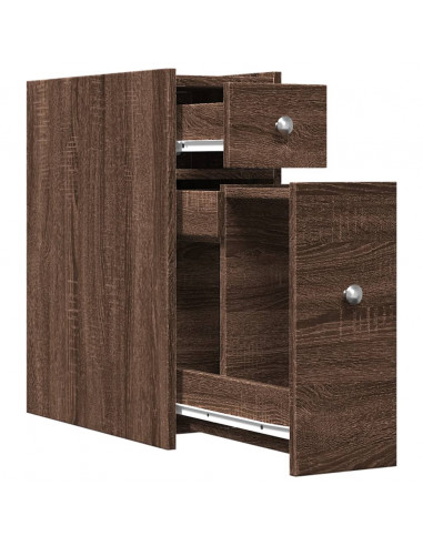 Armadietto da Bagno Stretto con Ruote Rovere Marrone Truciolato