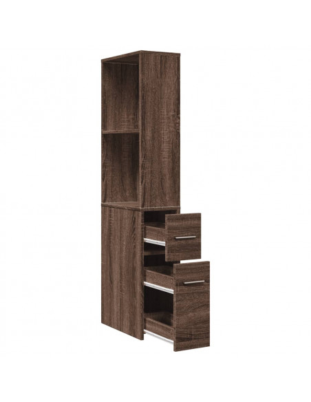 Armadietto da Bagno Stretto con Ruote Rovere Marrone Truciolato