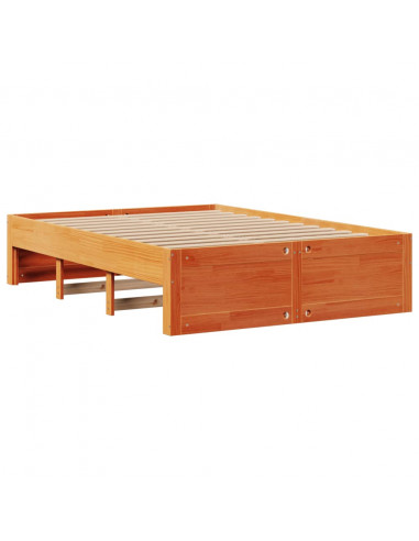 Letto Libreria senza Materasso Marrone Cera 140x190 cm in Pino