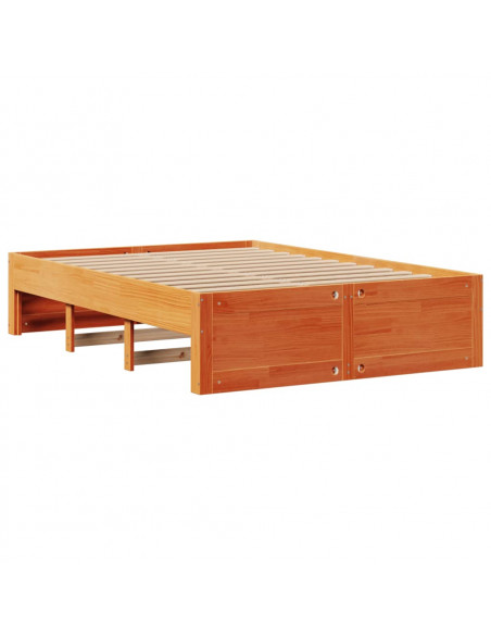 Letto Libreria senza Materasso Marrone Cera 140x190 cm in Pino