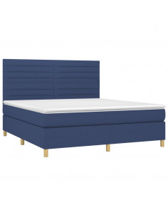 Letto a Molle con Materasso e LED Blu 160x200 cm in Tessuto 2