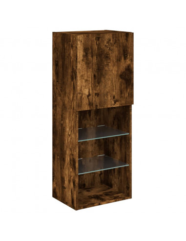 Mobili TV a Muro con LED 6pz Rovere Fumo in Legno Multistrato