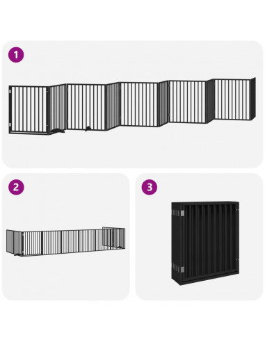 Cancello Cani Porta Pieghevole Nero 10 Pannelli 800 cm Pioppo