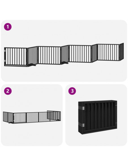Cancello Cani Porta Pieghevole Nero 8 Pannelli 640 cm Pioppo