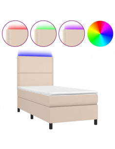 Giroletto Molle Materasso e LED Cappuccino 90x190 cm Similpelle 2