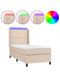 Giroletto Molle Materasso e LED Cappuccino 90x200 cm Similpelle 2