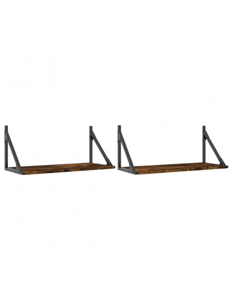 Mensole Parete 2pz Rovere Fumo 60x25x25,5 cm Legno Multistrato