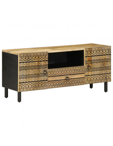 Mobile Porta TV Nero 105x33,5x46 cm Legno Massello Mango Grezzo