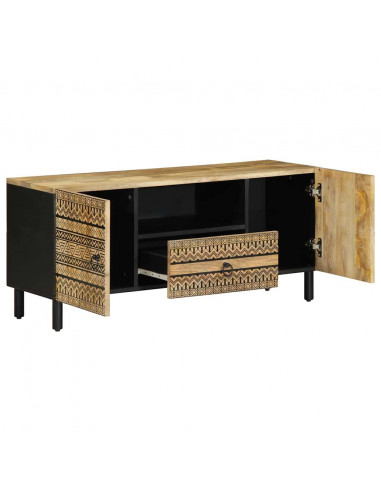 Mobile Porta TV Nero 105x33,5x46 cm Legno Massello Mango Grezzo