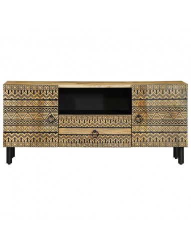 Mobile Porta TV Nero 105x33,5x46 cm Legno Massello Mango Grezzo