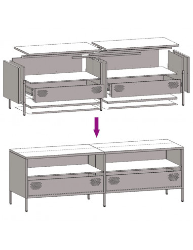 Mobile TV Nero 135x39x43,5 cm in Acciaio Laminato a Freddo