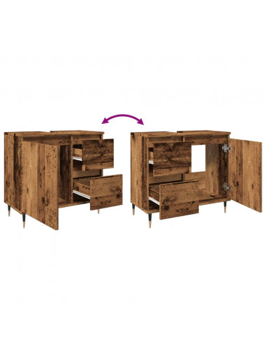 Armadietto da Bagno Legno Antico 65x33x60 cm in Truciolato