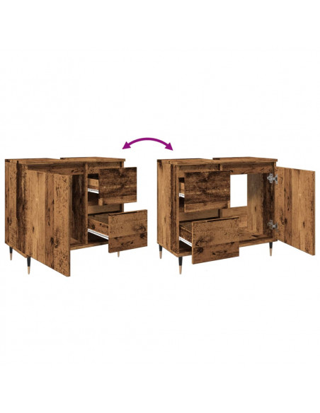 Armadietto da Bagno Legno Antico 65x33x60 cm in Truciolato