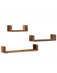 Mensole a Parete 3pz Legno Antico in Legno Multistrato 2