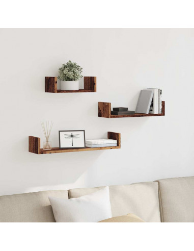 Mensole a Parete 3pz Legno Antico in Legno Multistrato