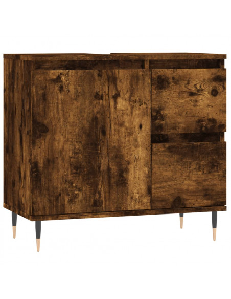 Set Mobili da Bagno 3 pz Rovere Fumo in Legno Multistrato