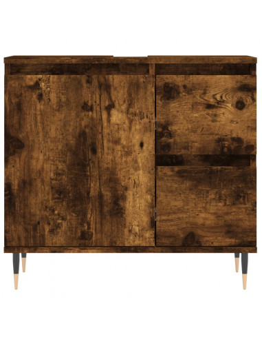 Set Mobili da Bagno 3 pz Rovere Fumo in Legno Multistrato