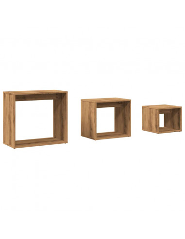 Tavolini Impilabili 3 pz Rovere Artigianale Legno Multistrato