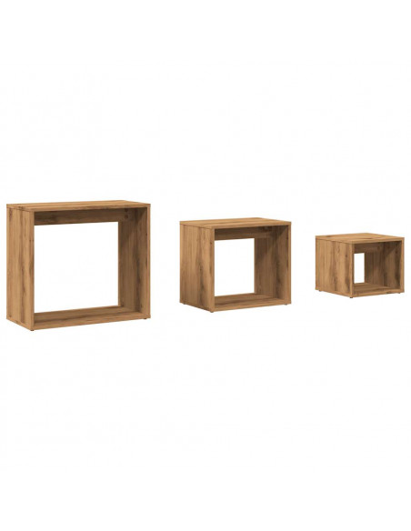Tavolini Impilabili 3 pz Rovere Artigianale Legno Multistrato