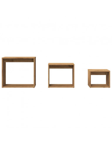 Tavolini Impilabili 3 pz Rovere Artigianale Legno Multistrato