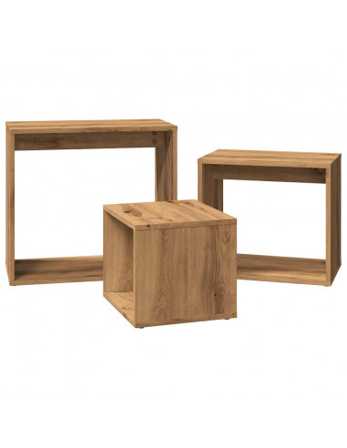 Tavolini Impilabili 3 pz Rovere Artigianale Legno Multistrato