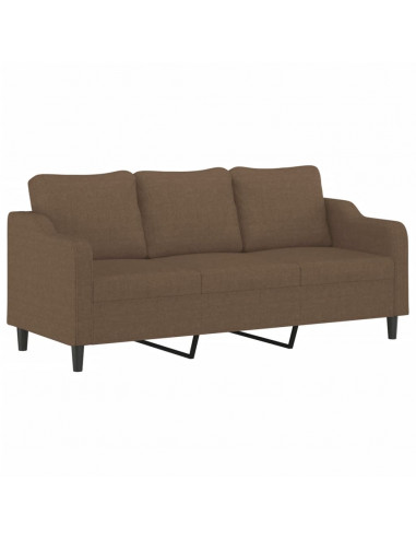 Divano a 3 Posti con Poggiapiedi Marrone 180 cm in Tessuto