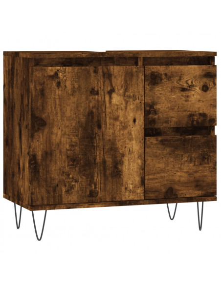 Set Mobili da Bagno 3 pz Rovere Fumo in Legno Multistrato