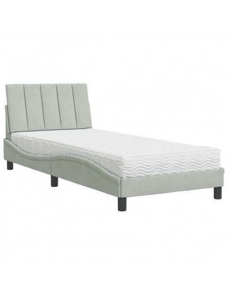 Letto con Materasso Grigio Chiaro 80x200 cm in Velluto