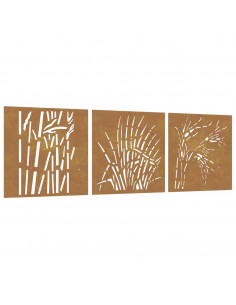 Decorazioni Muro Giardino 3 pz 55x55 cm Erba in Acciaio Corten 2