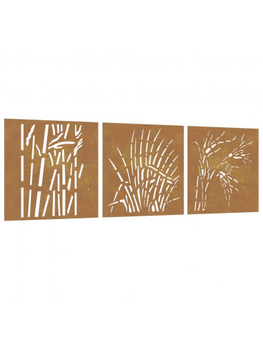 Decorazioni Muro Giardino 3 pz 55x55 cm Erba in Acciaio Corten