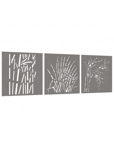 Decorazioni Muro Giardino 3 pz 55x55 cm Erba in Acciaio Corten