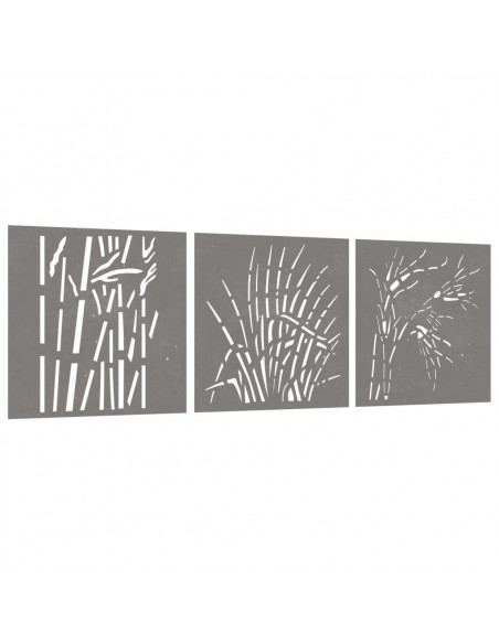 Decorazioni Muro Giardino 3 pz 55x55 cm Erba in Acciaio Corten