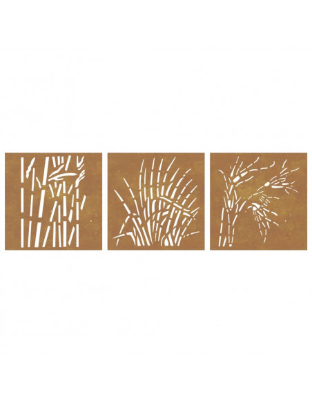 Decorazioni Muro Giardino 3 pz 55x55 cm Erba in Acciaio Corten
