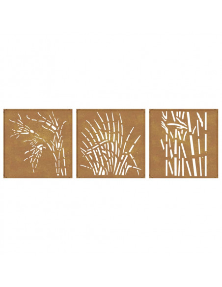 Decorazioni Muro Giardino 3 pz 55x55 cm Erba in Acciaio Corten