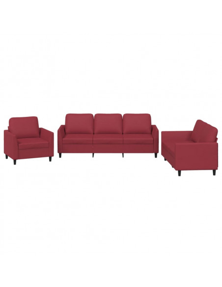 Set di Divani 3 pz con Cuscini Rosso Vino in Similpelle