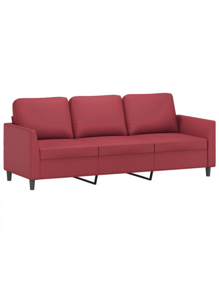 Set di Divani 3 pz con Cuscini Rosso Vino in Similpelle