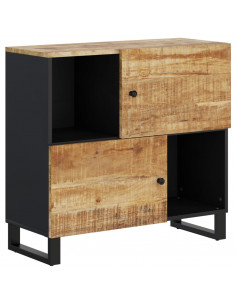 Credenza con 2 Ante 80x33x75 cm in Legno Massello di Mango 2
